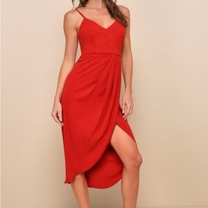 Lulus Reinette Rust Red Midi Dress size medium new